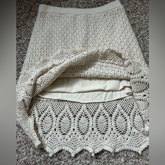 Athleta Women’s Beige Crochet Boho Midi Skirt Lined Size Small 100% Cotton - Picture 5 of 10